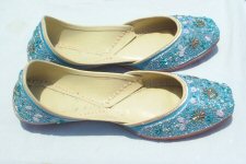 Aquamarine blue sequin shoes with embroidery