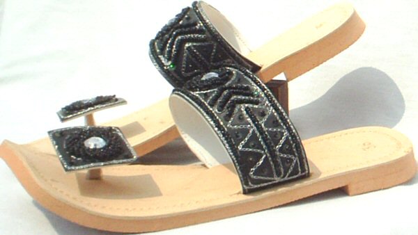 Flip flop with beaded upper